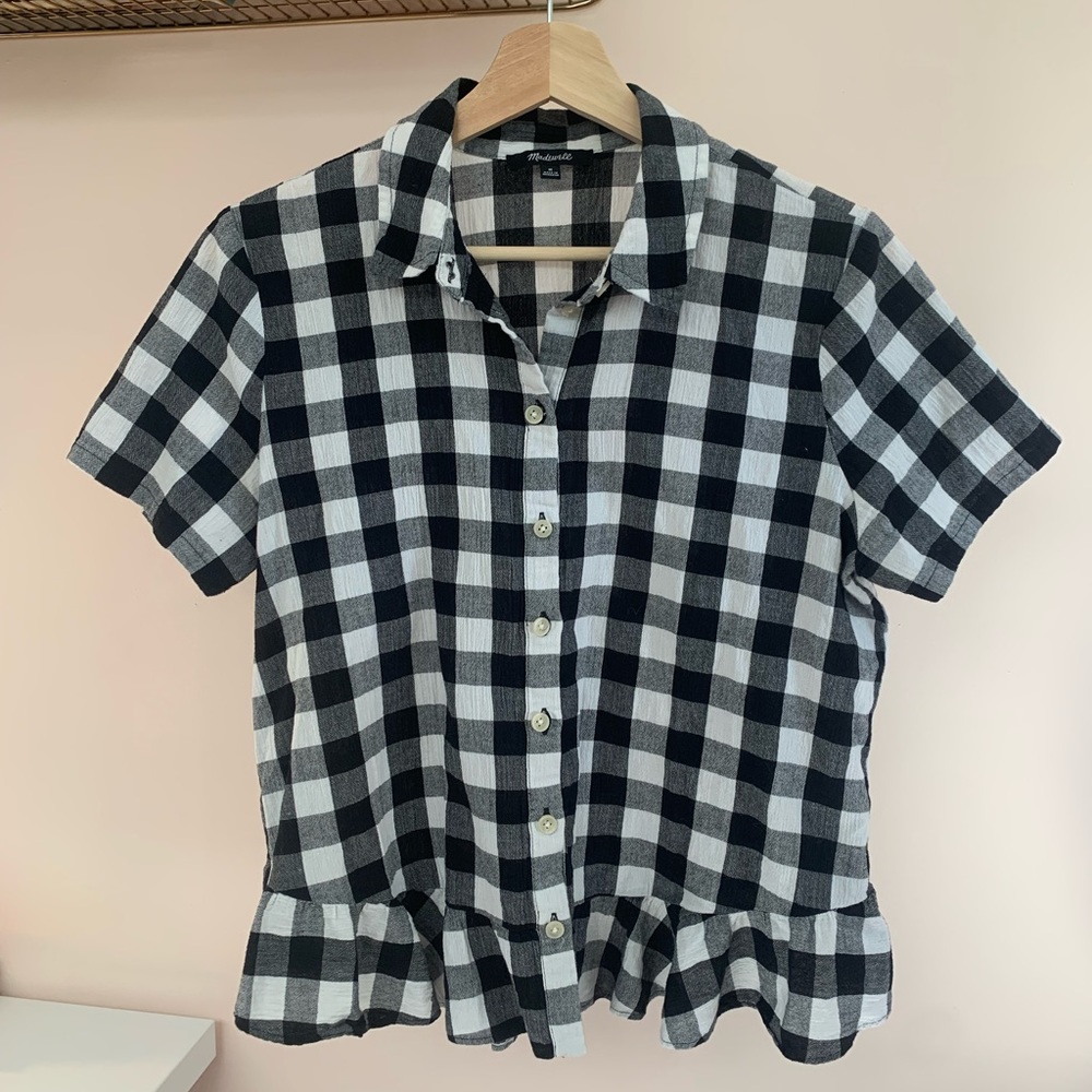 Madewell Black and White Gingham Blouse | Size M